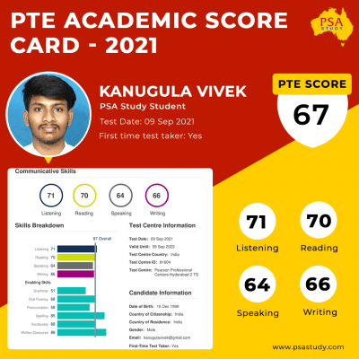 PSA Study PTE Academic Score Report