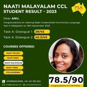 NAATI Malayalam CCL Student Result - 2023
