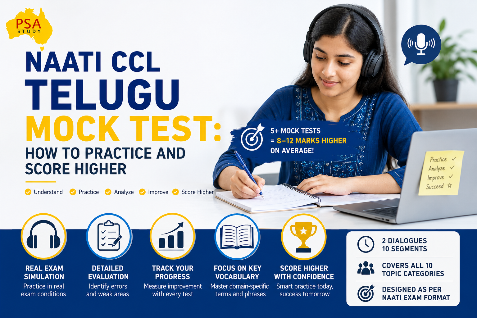 Student taking a NAATI CCL Telugu mock test online with tips to practice, improve interpreting skills, and score higher in the NAATI CCL exam.